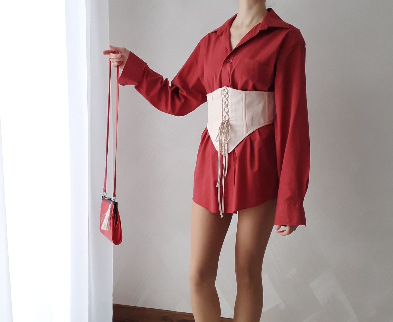 Vintage buick red oversize shirt single button Czerwona koszula