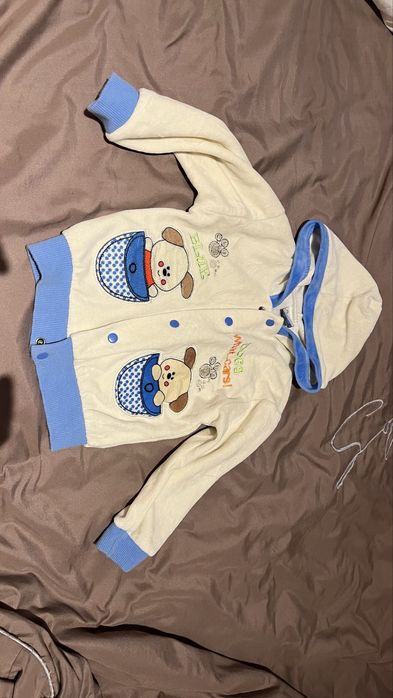 Bluza plusz welur welurowa 80 biała błękit