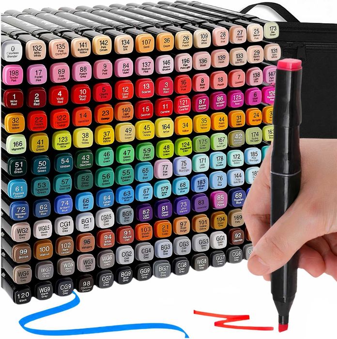 MARKERY ALKOHOLOWE flamastry pisaki dwustronne 168szt.+torba (OKAZJA)