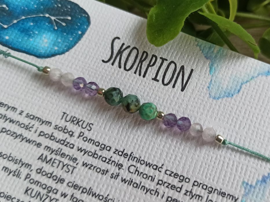 Skorpion bransoletka na szczęście, kamienie amulet