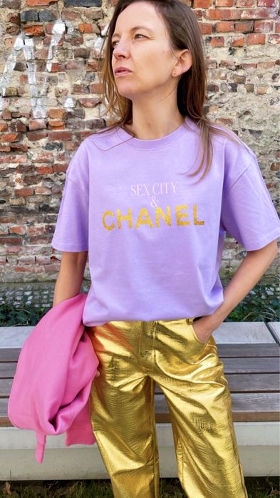 T shirt koszulka Sex City&Chanel oversized bawelna fiolet