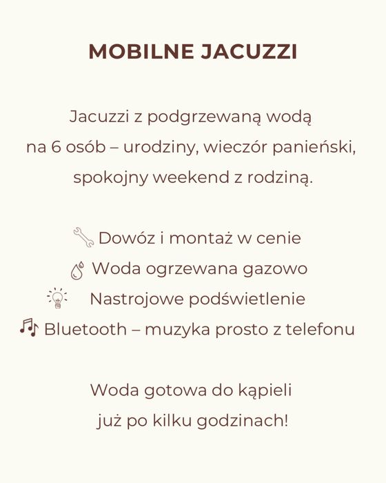 Wynajem jacuzzi mobilne bania podgrzewana gazem - andrzejki, sylwester
