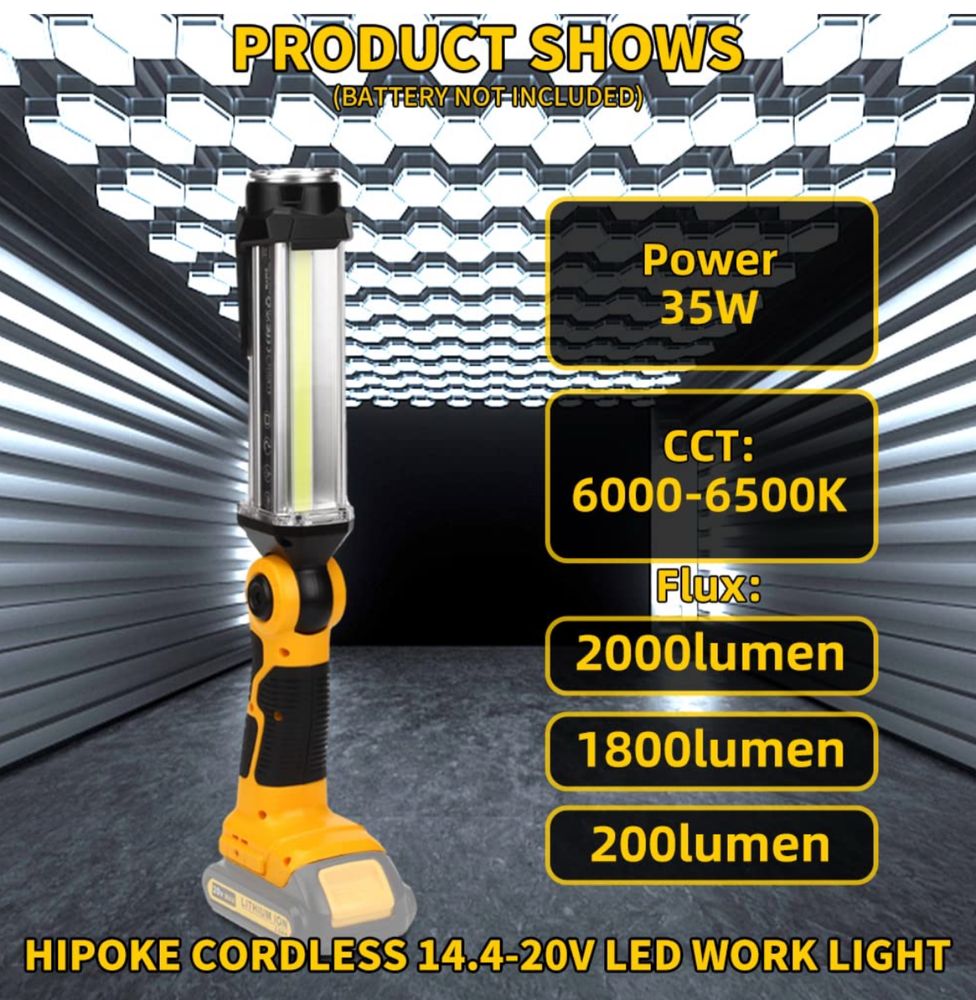 Hipoke Bezprzewodowe oświetlenie robocze LED pod akumulator Dewalt 18V