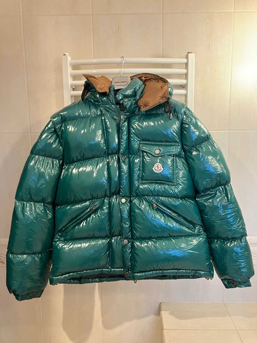 Monkler Maya męska błyszcząca kurtka puchowa z kapturem zielona XXL