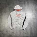 MĘSKA Bluza PREMIUM z Kapturem Hoodie Lampas Biała EA7 Emporio Armani