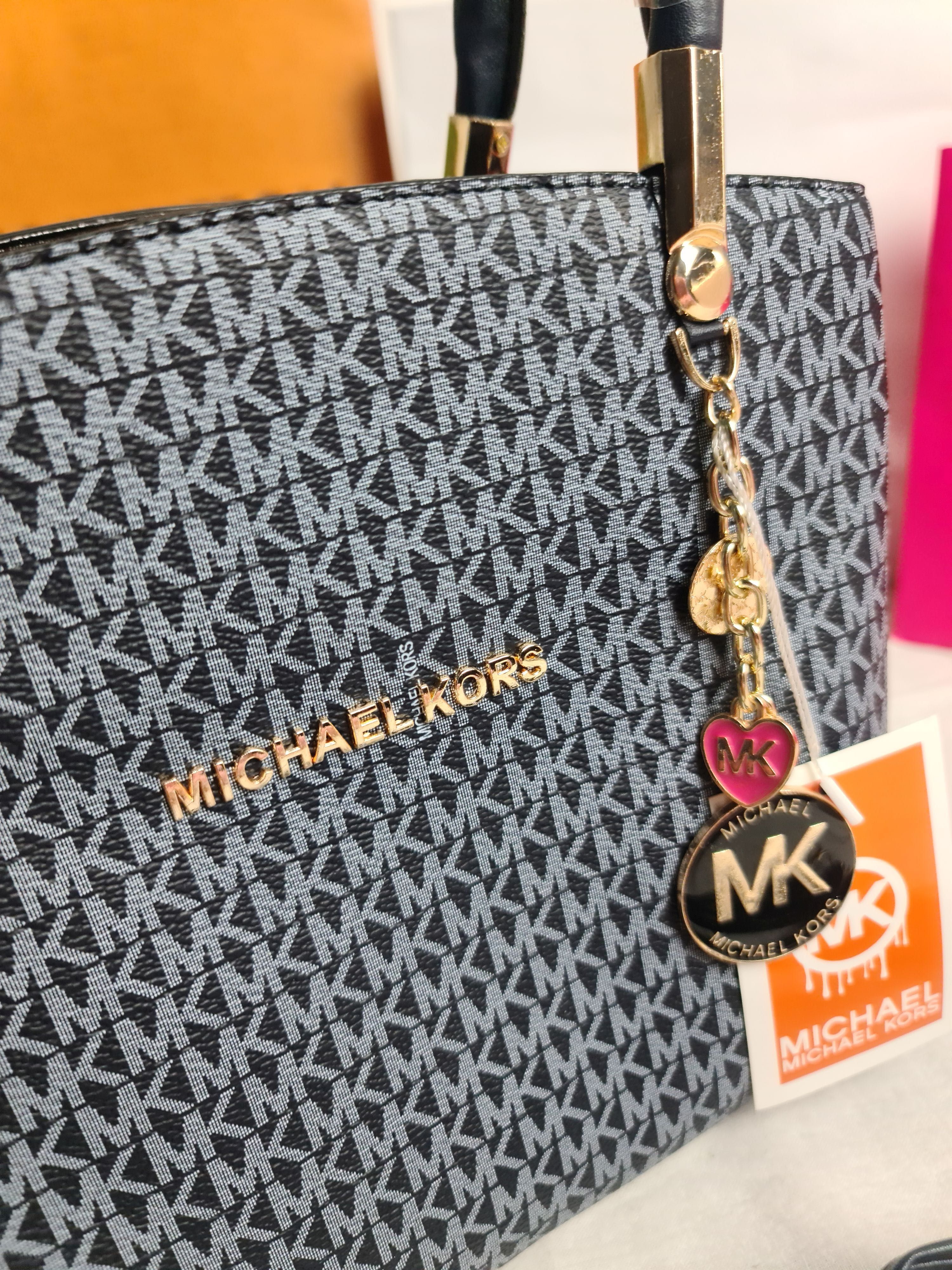 Torba dlugie raczki damska Michael Kors monogram MK grafit serduszko