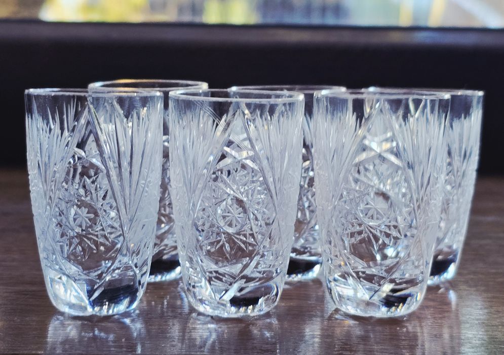 Kryształowe kieliszki do wódki 6 szt kryształy prl retro vintage