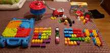 Zestaw klocki mega bloks fisher Price stoluczek wywrotka budowlana  ps
