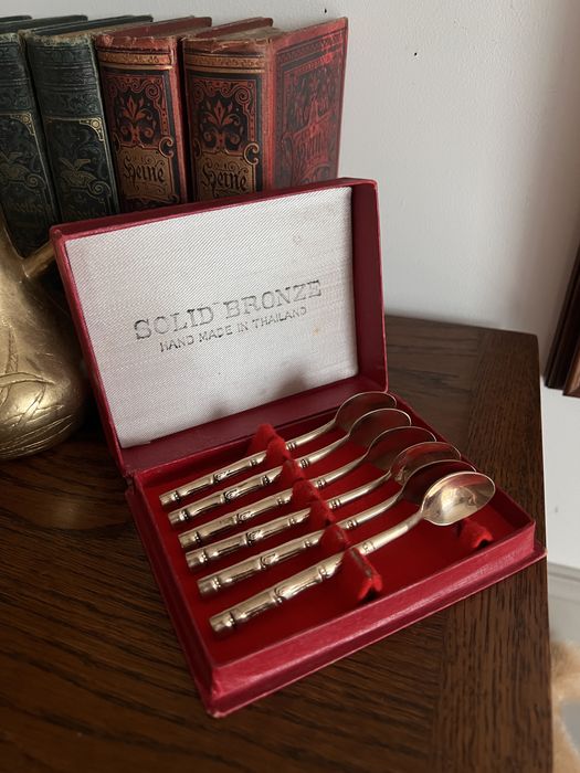 Łyżeczki z brązu vintage brąz Hollywood regency 1970 zestaw pudelko