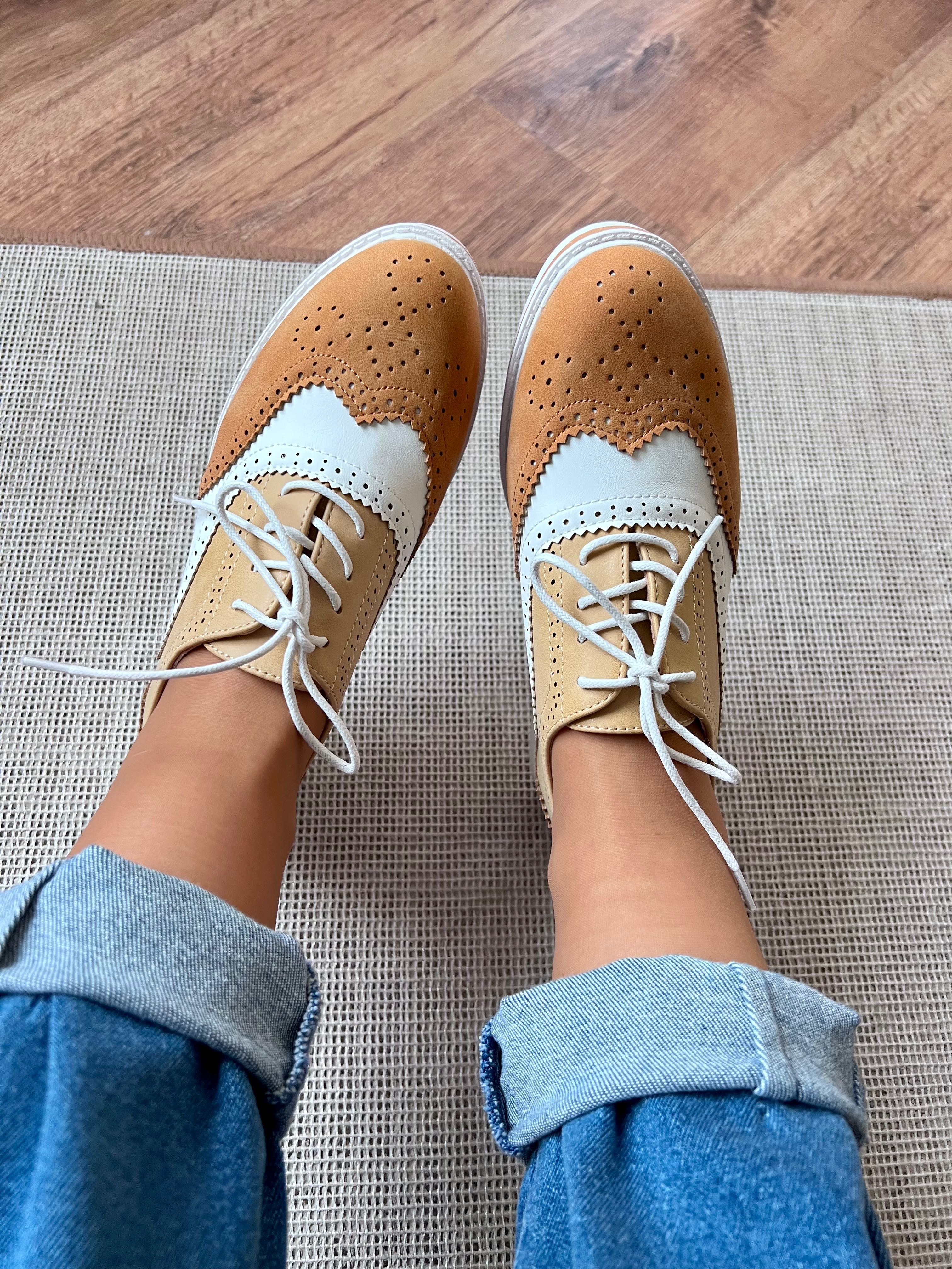40 Sklep NOWE Półbuty damskie wiązane brogue buty damskie camel GQ72e