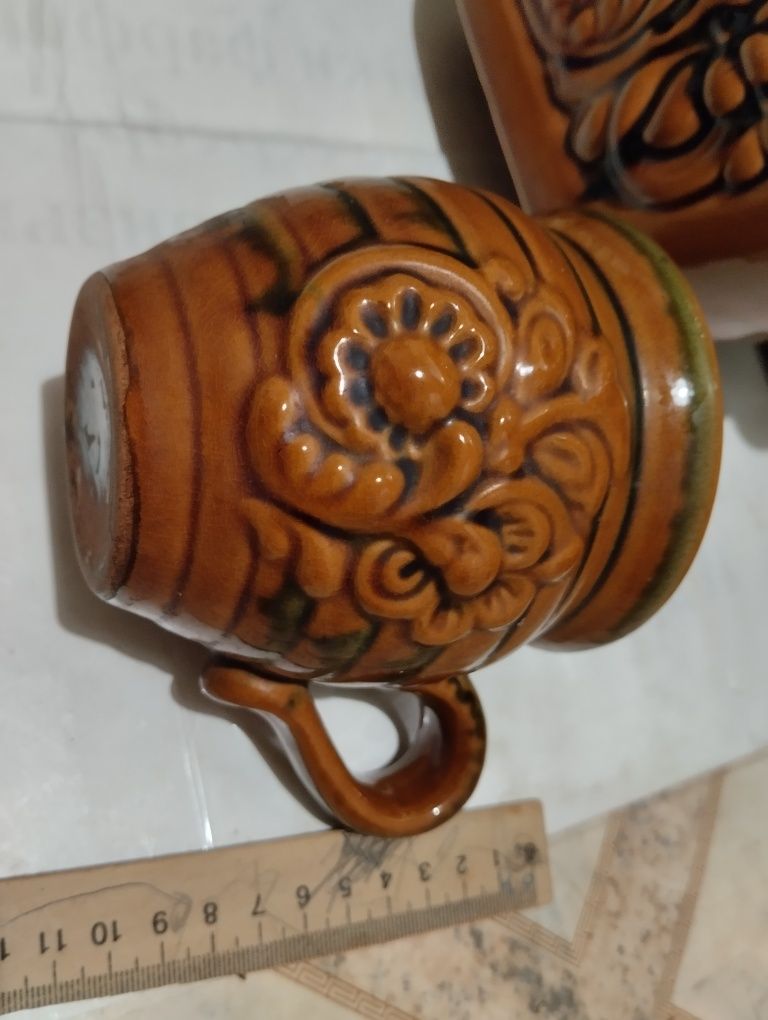 Обливная керамика. Большой кувшин, штоф с кружкой. Для кваса.СССР. Б/У