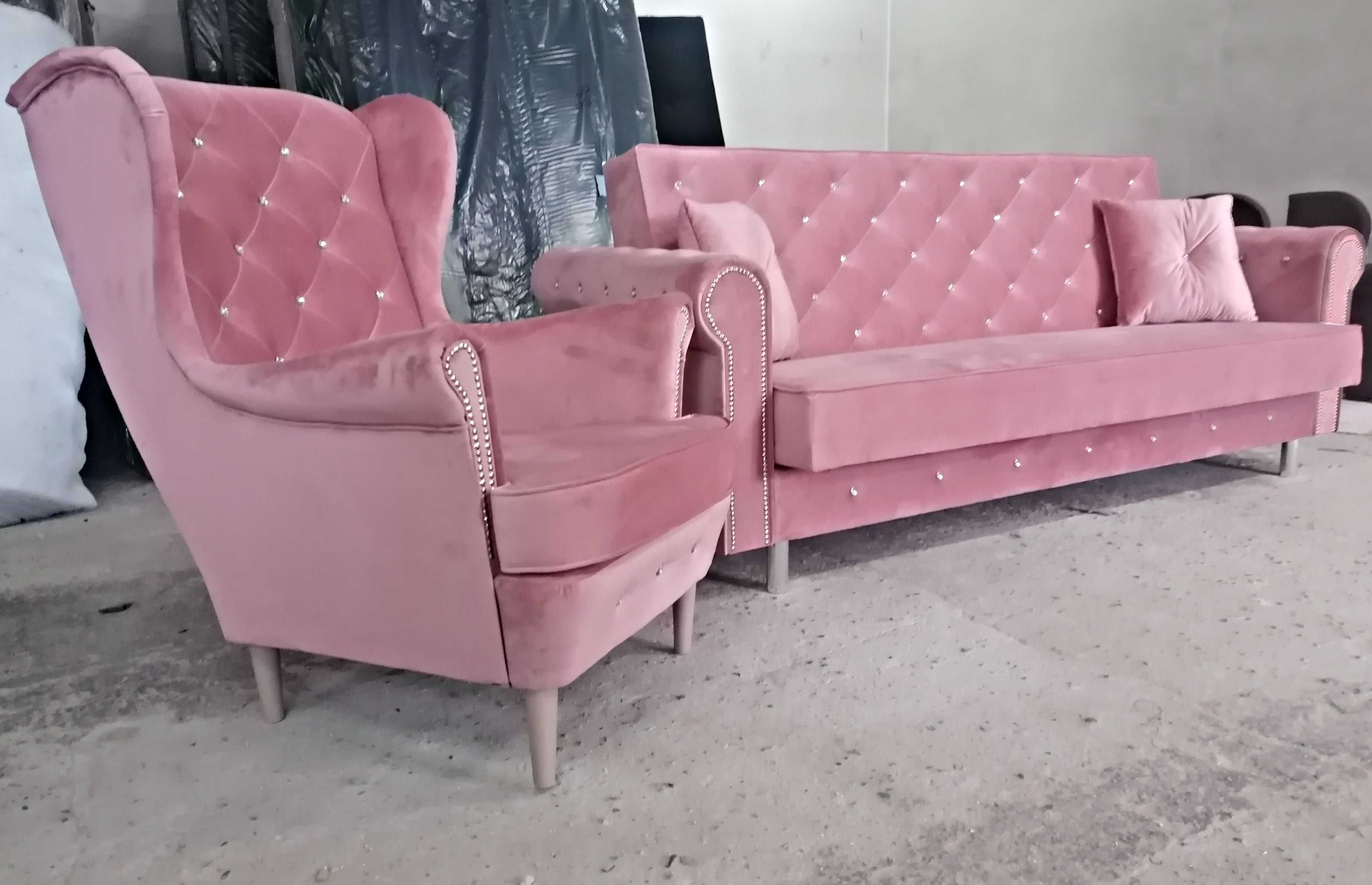 RATY komplet Chesterfield Kanapa rozkładana sofa Glamour zestaw uszak