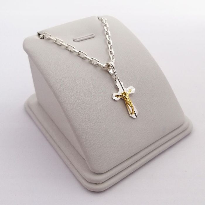 Srebrny Męski Łańcuszek Ankier + Zawieszka Krzyżyk 925 Prezent Bierzmo