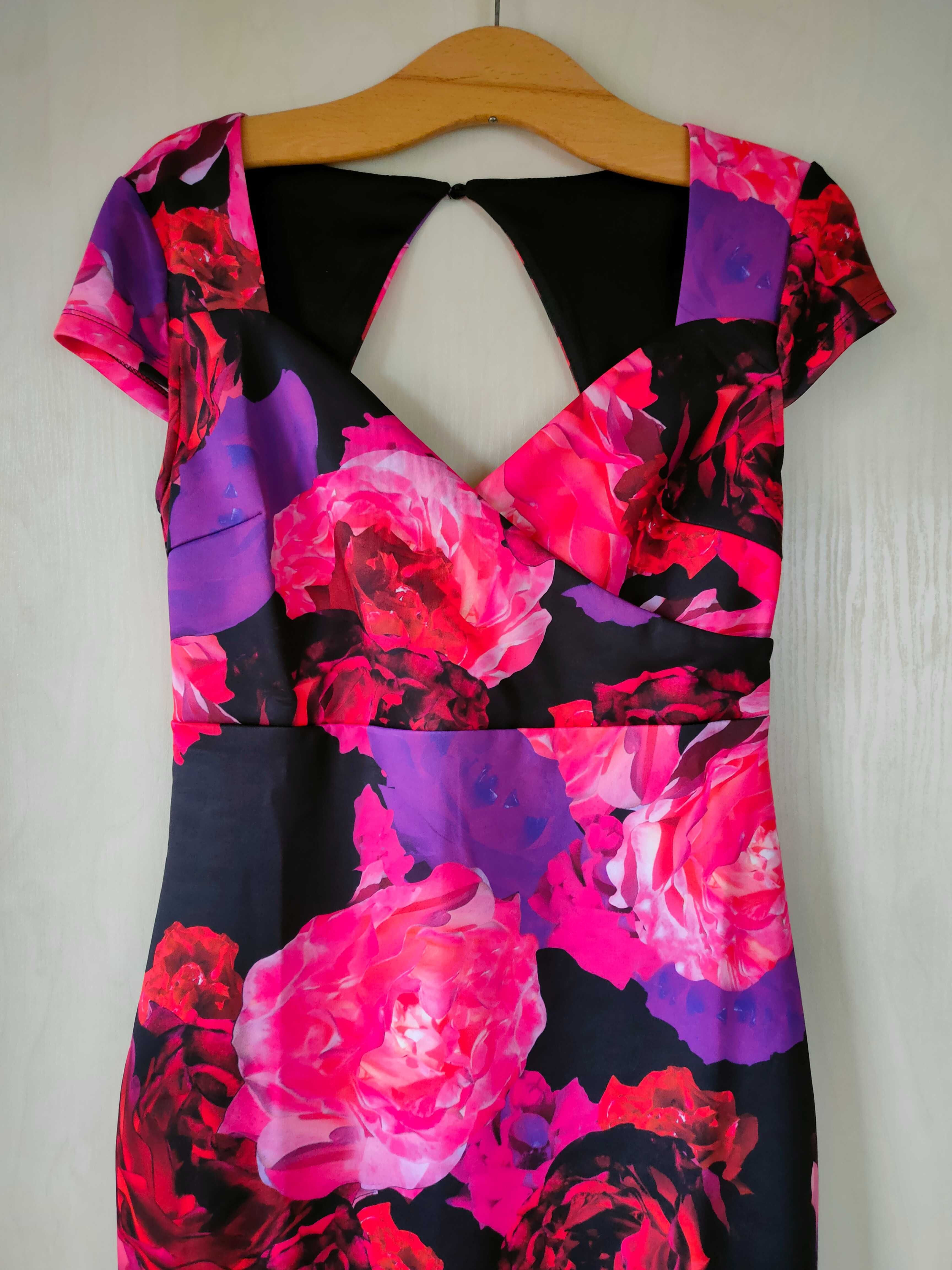 NOWA, czarna sukienka w kwiaty r. 42, Bodyflirt (Bonprix)