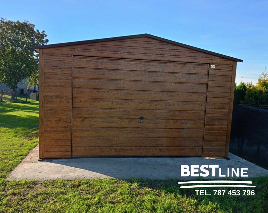 Garaż blaszany 4m x 6m Drewnopodobny konstrukcja z profili OCYNK