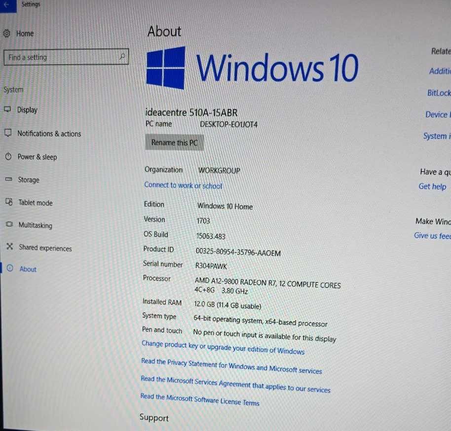 новий Lenovo IdeaCentre 510A-15ABR AMD A12-9800/12ГБ/1ТБ
