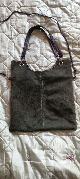 Borse in Pelle made Italia torebka damska skórzana zamsz  khaki kolor