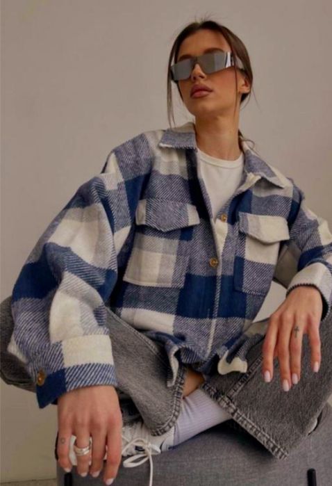 Сорочка в клітинку тепла як пальто картата рубашка в клетку оверсайз