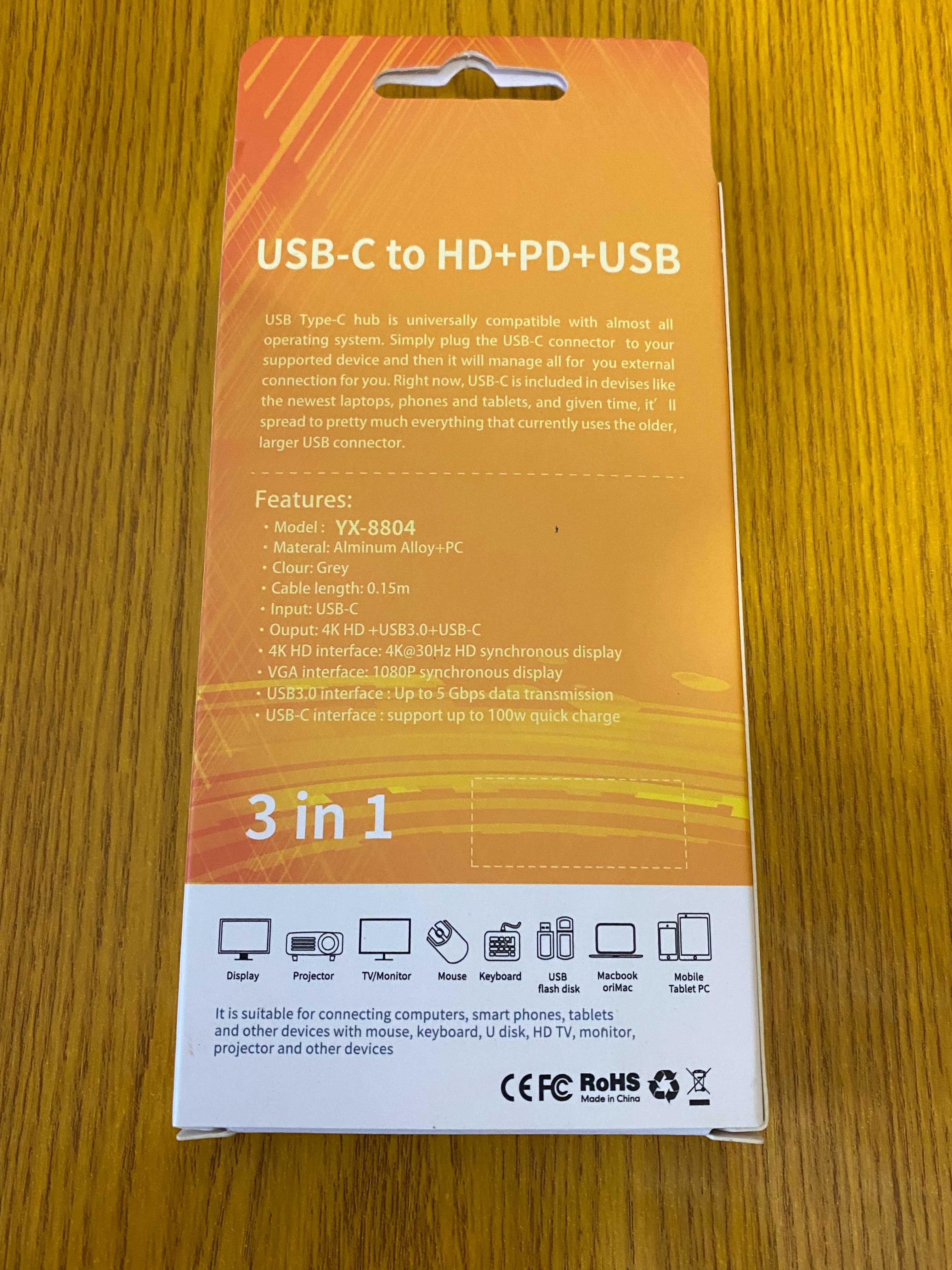 Перехідник Type-C на HDMI 3в1 / Конвертер HDMI + USB 3.0 + Type-C