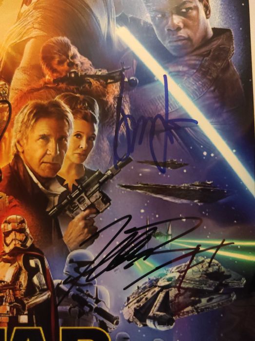 Print Star Wars autografado por Harrison Ford, Daisy Ridley e Boyega