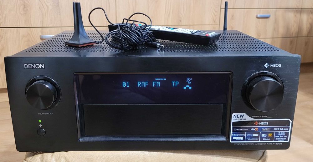 Denon AVR-X4400H amplituner 9.2 4K D. Atmos Spotify zestaw fabryczny