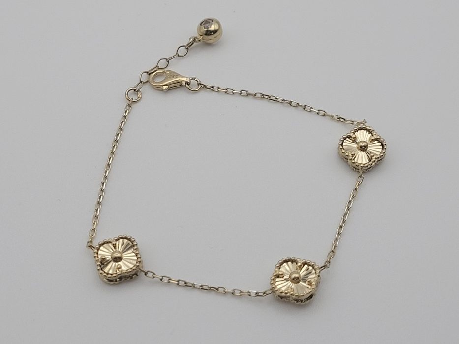 Nowa Złota bransoletka złoto próby 585, koniczyna koniczynki ocechowan