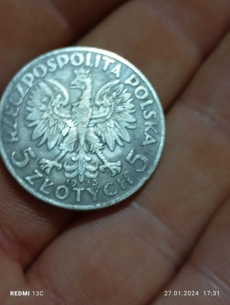 5 zł głowa kobiety Polonia 1933r.