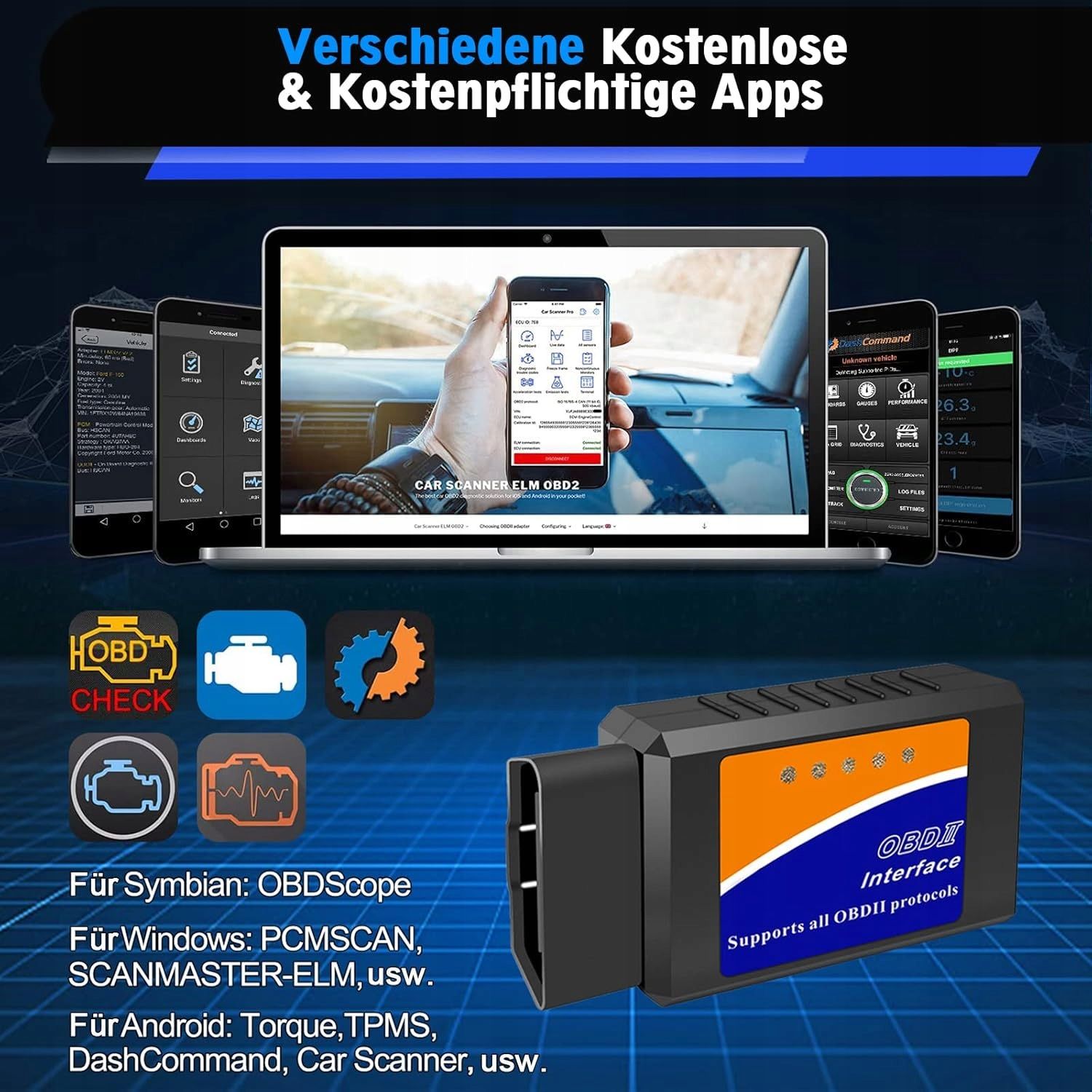 Interfejs Diagnostyczny OBD2 Bluetooth Android Windows Skaner Błędów