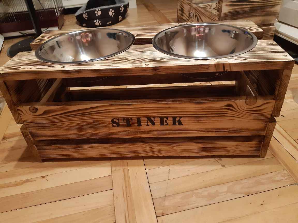 Drewniany stojak na miski dla psa kota eko