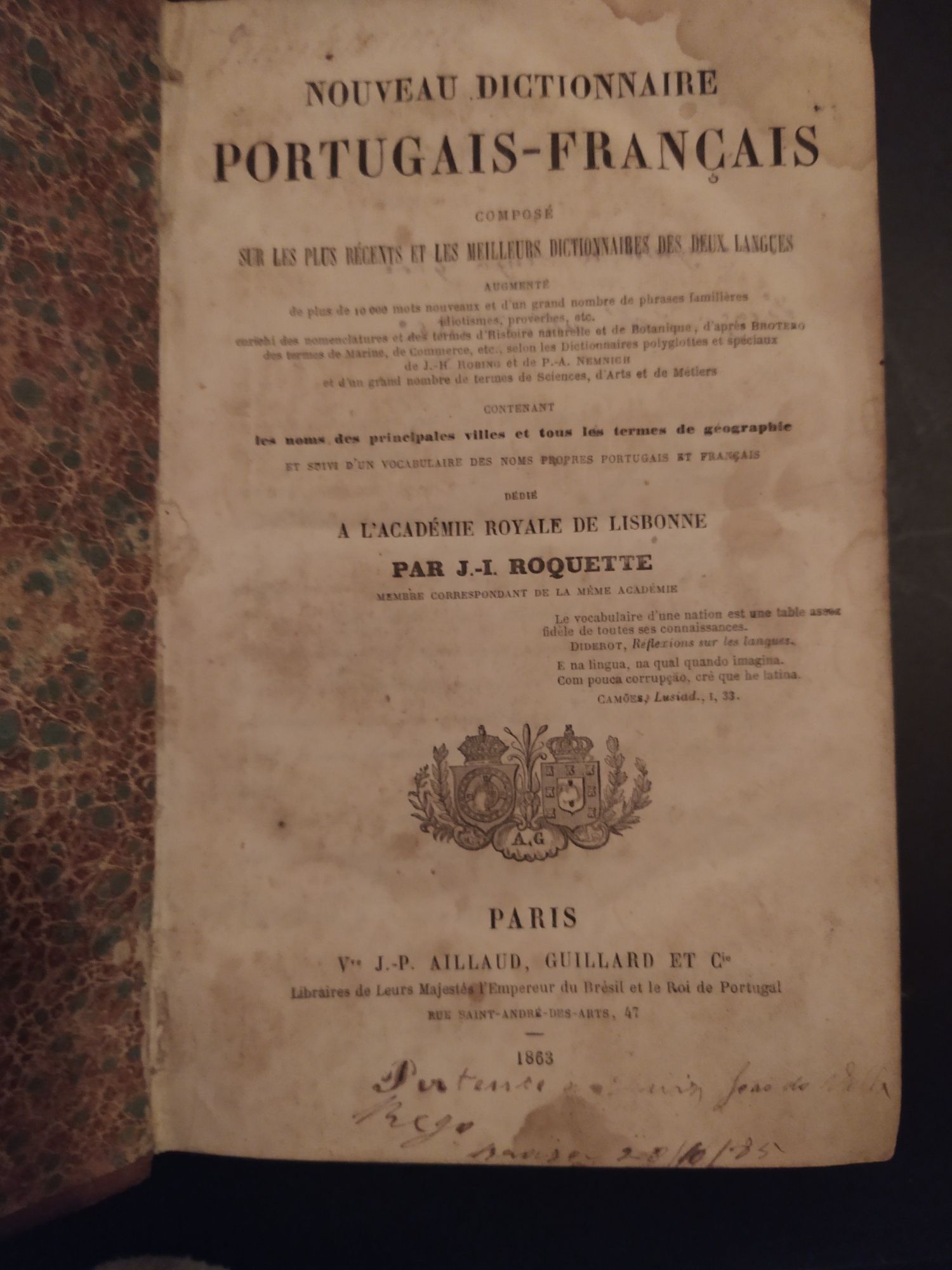 Dicionário Português Francês 1863