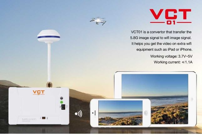 Konwenter VCT-01 przekształca sygnał obrazu 5.8GHz na sygnał WiFi