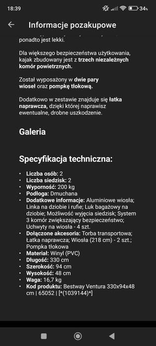 Kajak Bestway jak nowy