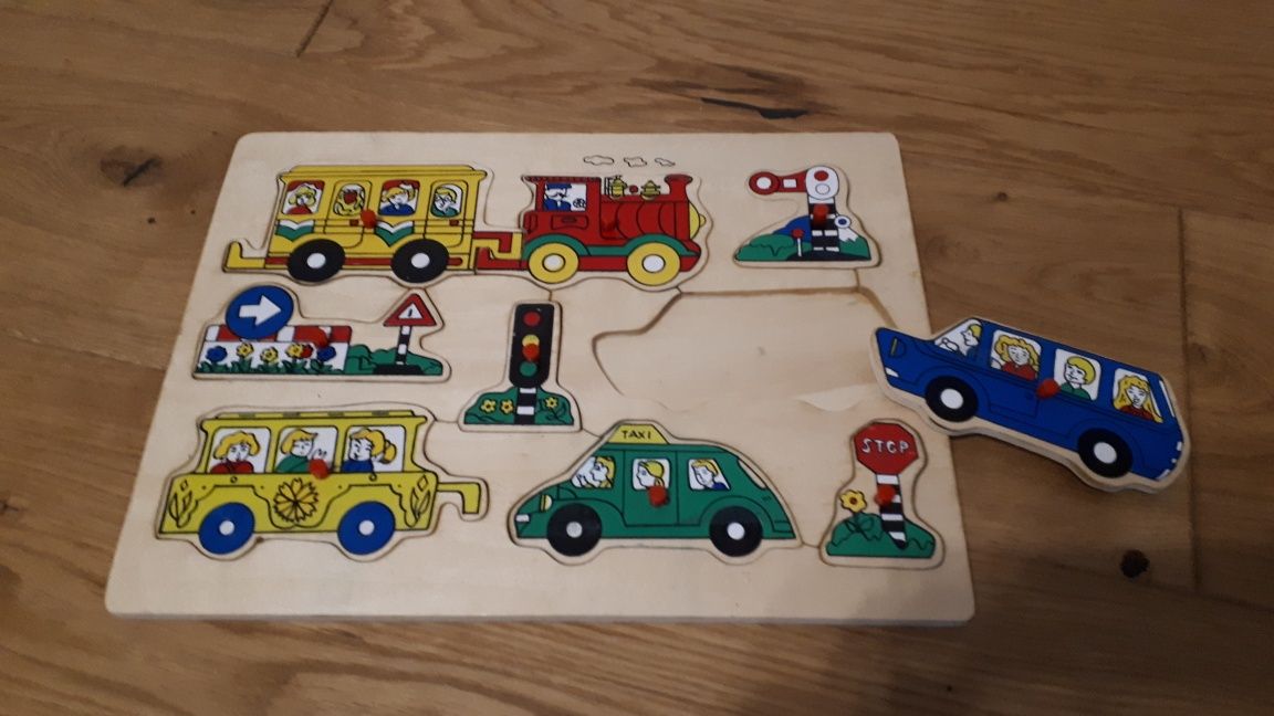 Drewniane puzzle dopasowanka autka pojazdy