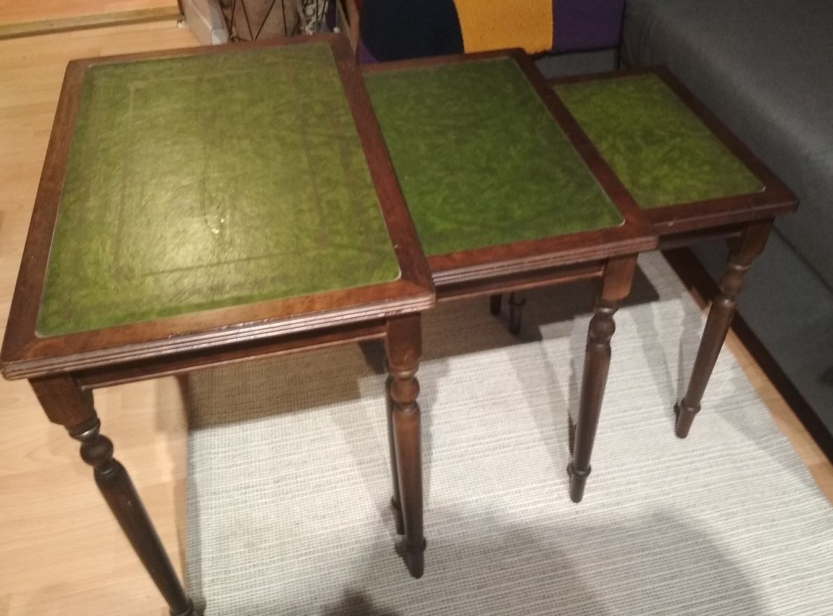 Комплект 3 винтажных столика. Деревянный кофейный стол винтаж зелёный