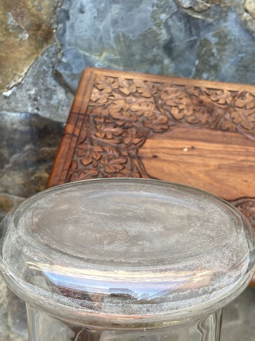 Jarro vidro Séc XIX Tampa prata Portuguesa Javali 31 cm