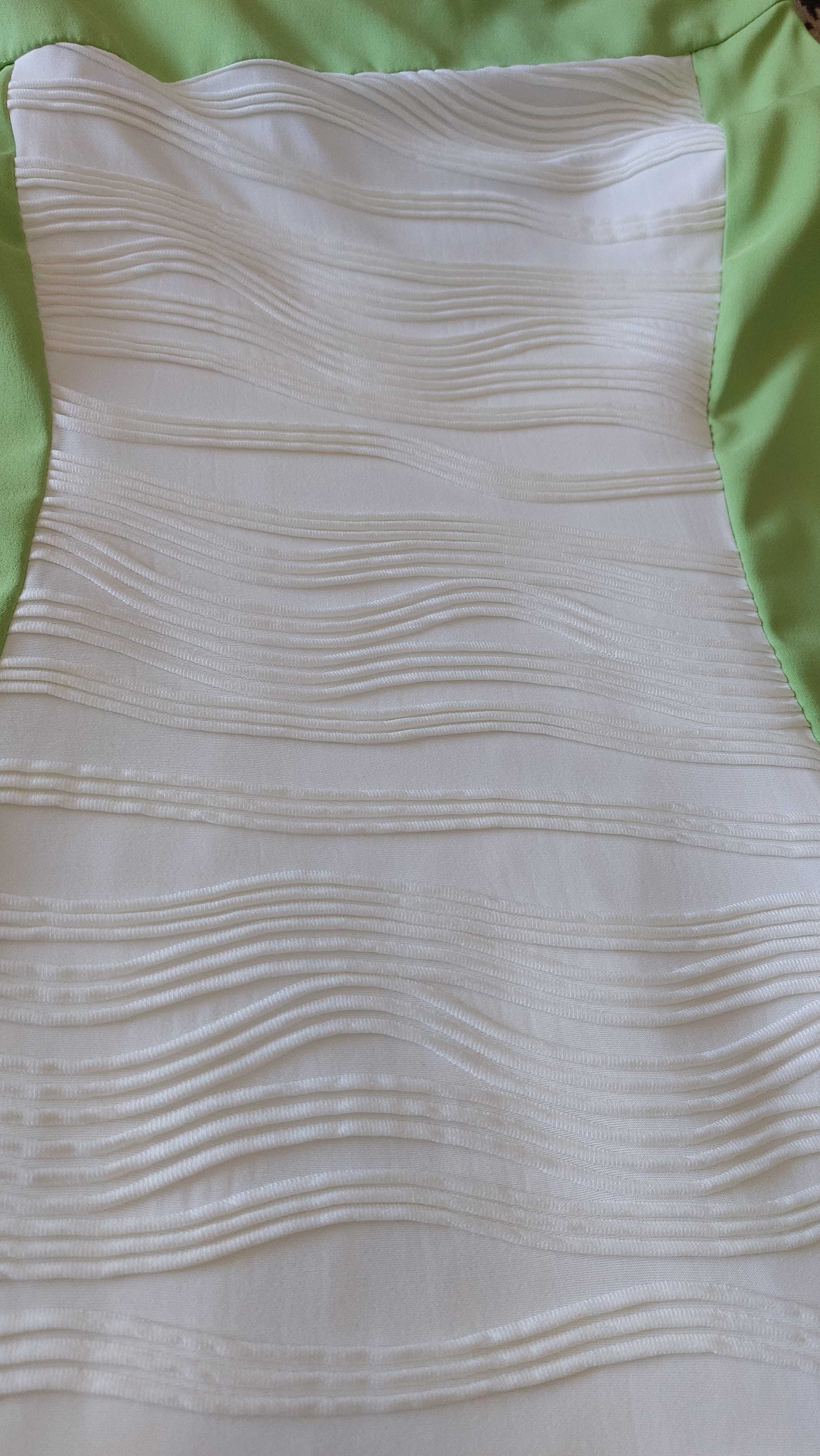Sukienka midi zielono-biała 42