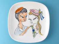 vintage 1950 ceramiczny malowany talerz patera