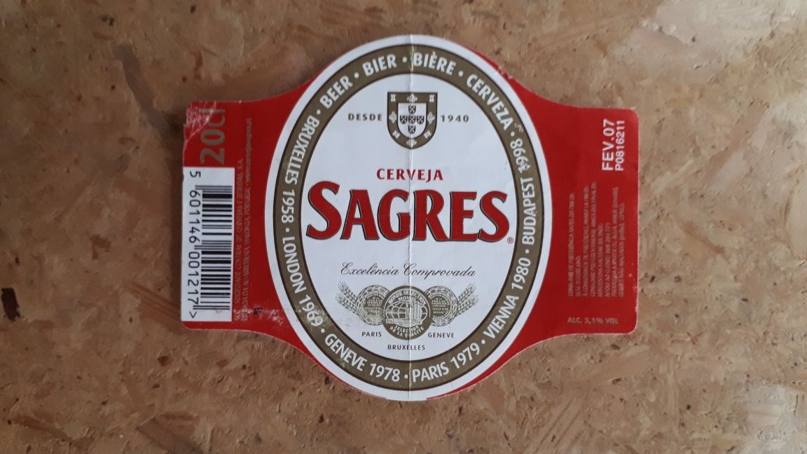 Rótulo cerveja Sagres de 2007