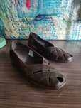 Buty vintage, baleriny, "plecione" z odkrytym palcem - brązowe r. 40