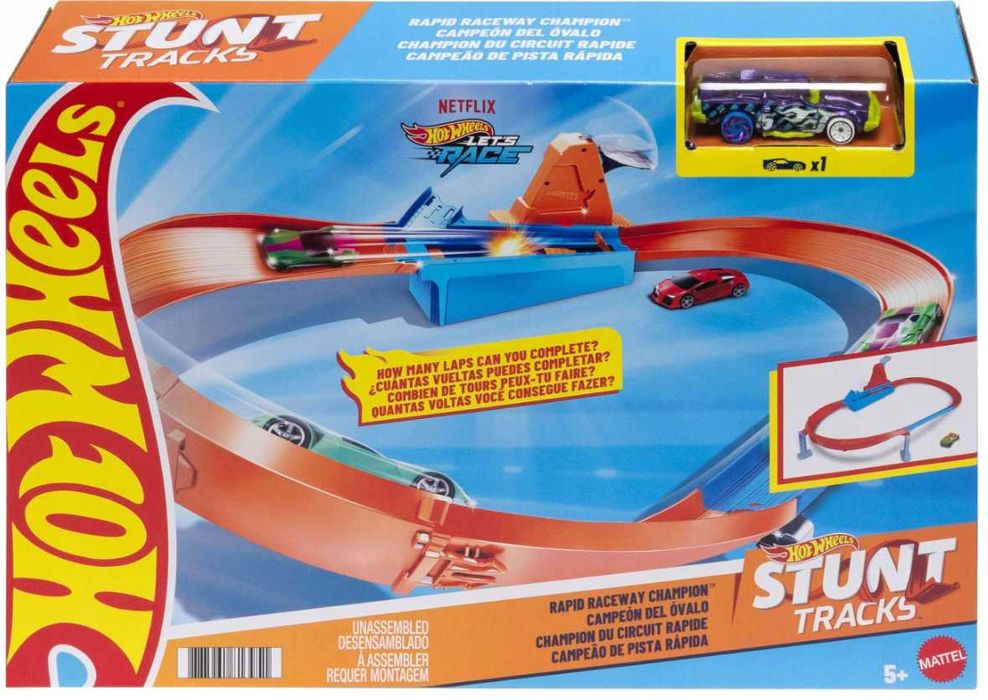 Hot Wheels Tor Stunt Tracks Szybki Wyścig Zestaw Rywalizacja Flaga