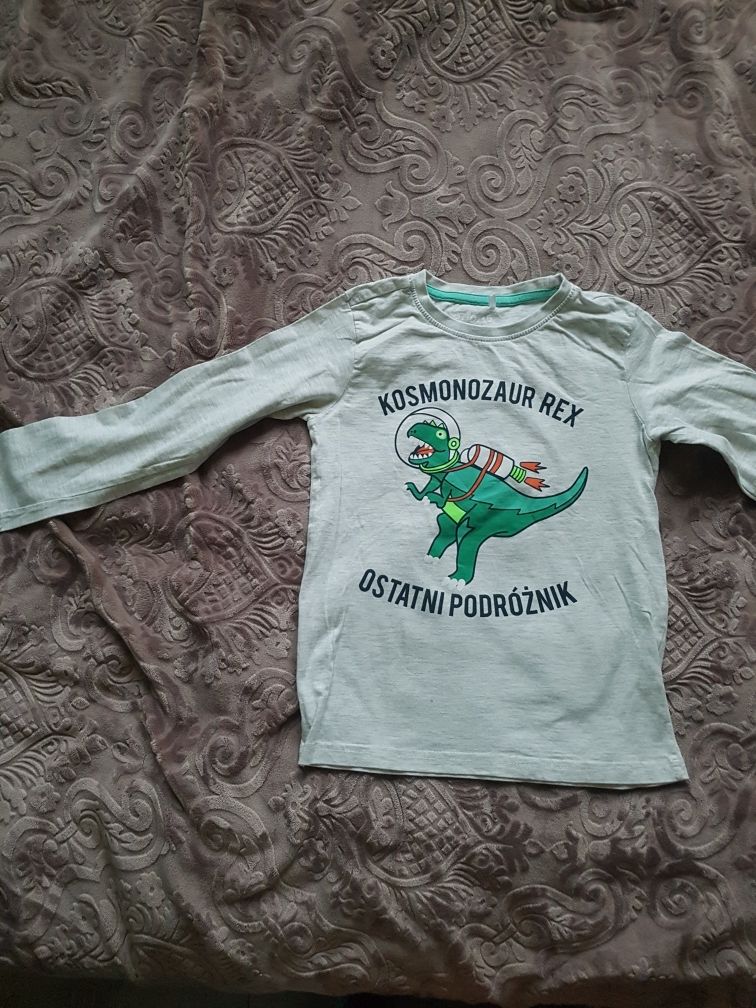 Szara bluzka z długim rękawem z kosmo dinozaurem, kosmos 128-134