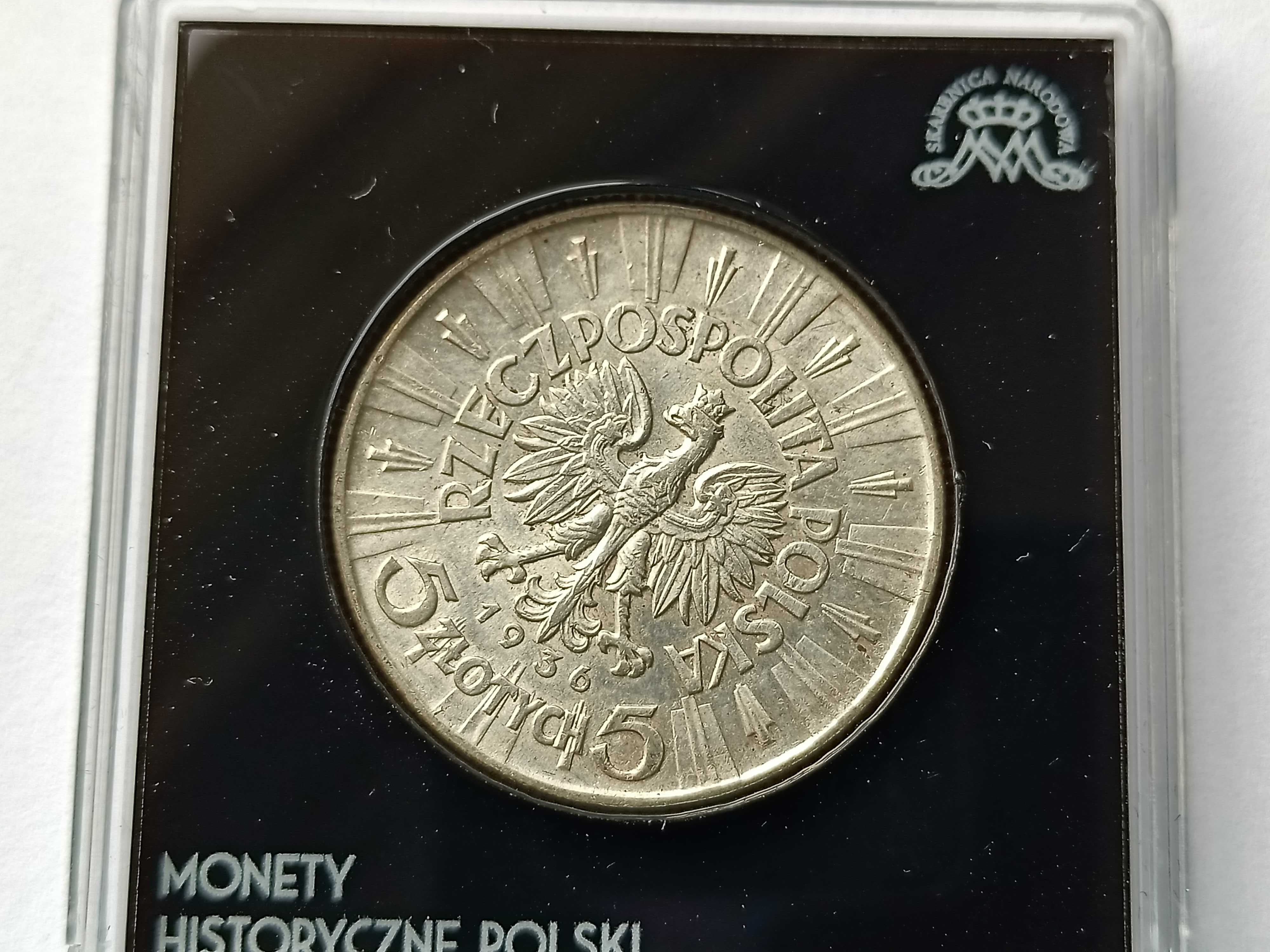 5 Złotych 1936  Piłsudski stan znakomity , certyfikat