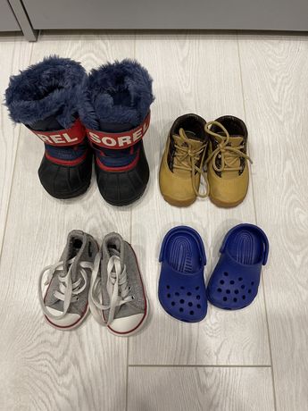 Crocs 2-3; Converse 19(11см);adidas 19(11cm) ; sorel 21(9 cm)