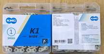 Цепь KMC K1 Silver/Black 110 ланок с замком в боксе