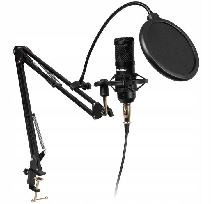 Czarny mikrofon do komputera gamingowy studyjny statyw USB zestaw