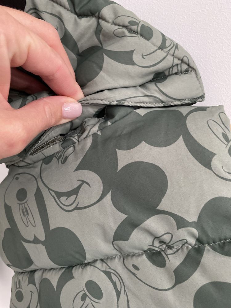 Bezrękawnik h&m 68 myszka miki pikowany zielony uszy kaptur