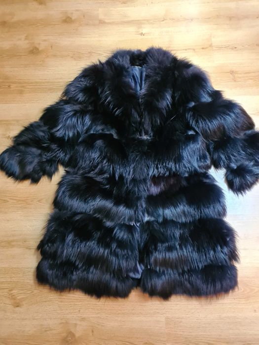 Przepiękne eleganckie futro lis, przeplatane skórą 44 / 46 - XXL / 3XL