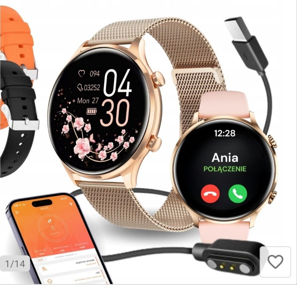 Smartwatch damski zegarek pl menu plus 4 paski