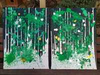 Zestaw dwóch obrazów olejnych  "zielona abstrakcja" 60x80 cm