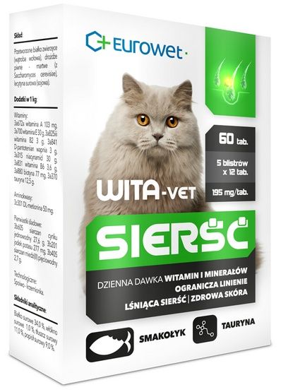 Tabletki na sierść dla kota przed wystawami / w okresie linienia 60szt